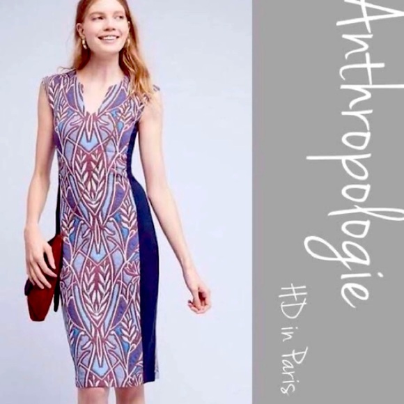 Anthropologie Dresses & Skirts - Anthropologie HD in Paris Cleo Jacquard Blue Printed Stretchy Sheath Dress SP